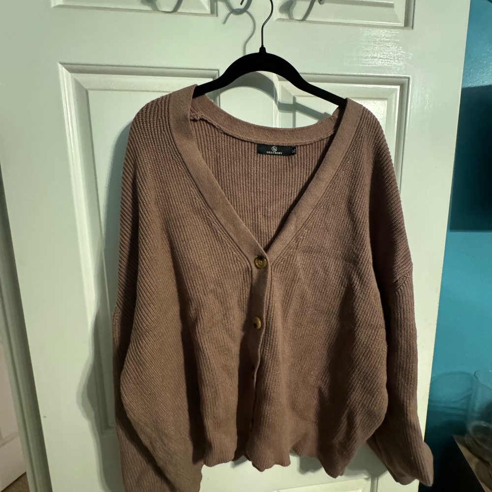 Tan V-Neck Cardigan Sweater